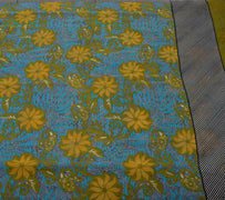 Sushila Vintage Blue Saree 100% Pure Georgette Silk Printed Floral Craft Fabric