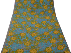 Sushila Vintage Blue Saree 100% Pure Georgette Silk Printed Floral Craft Fabric