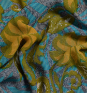 Sushila Vintage Blue Saree 100% Pure Georgette Silk Printed Floral Craft Fabric