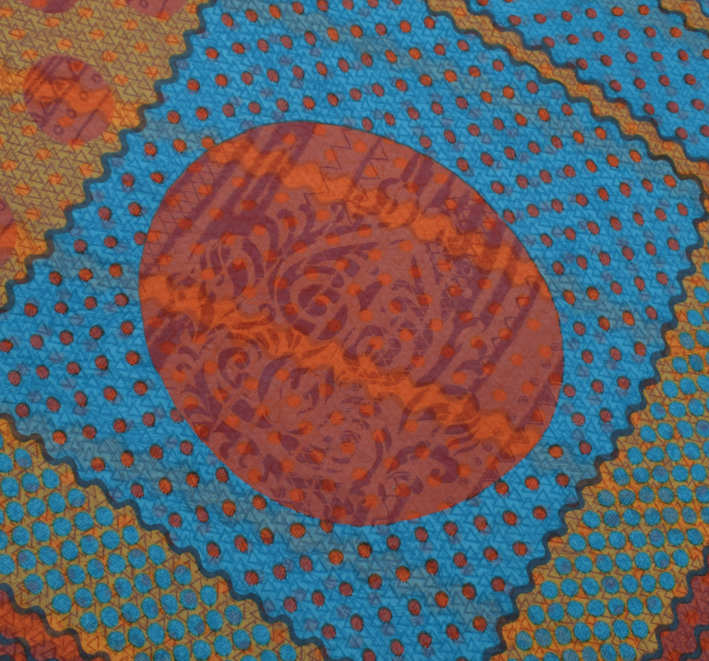 Sushila Vintage Blue Saree Blend Georgette Silk Printed Indian Craft 5 YD Fabric