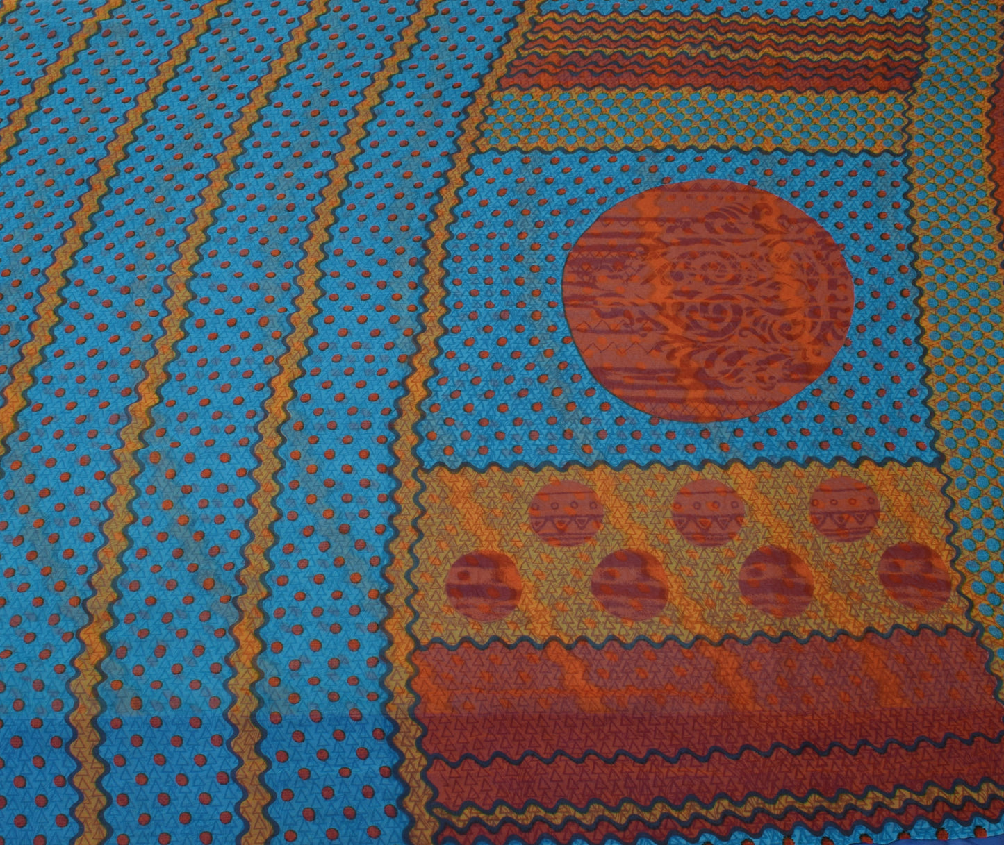 Sushila Vintage Blue Saree Blend Georgette Silk Printed Indian Craft 5 YD Fabric