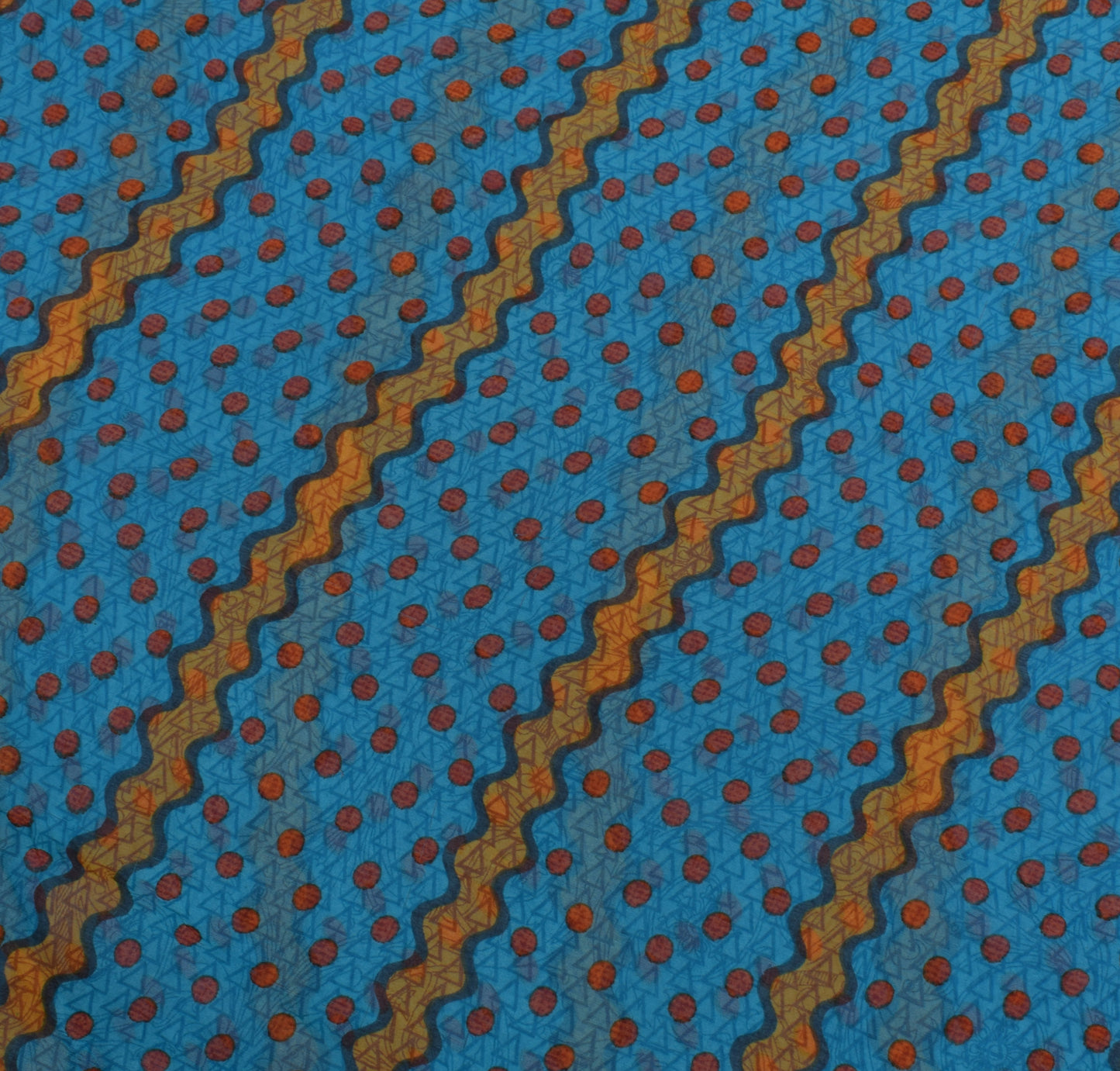 Sushila Vintage Blue Saree Blend Georgette Silk Printed Indian Craft 5 YD Fabric