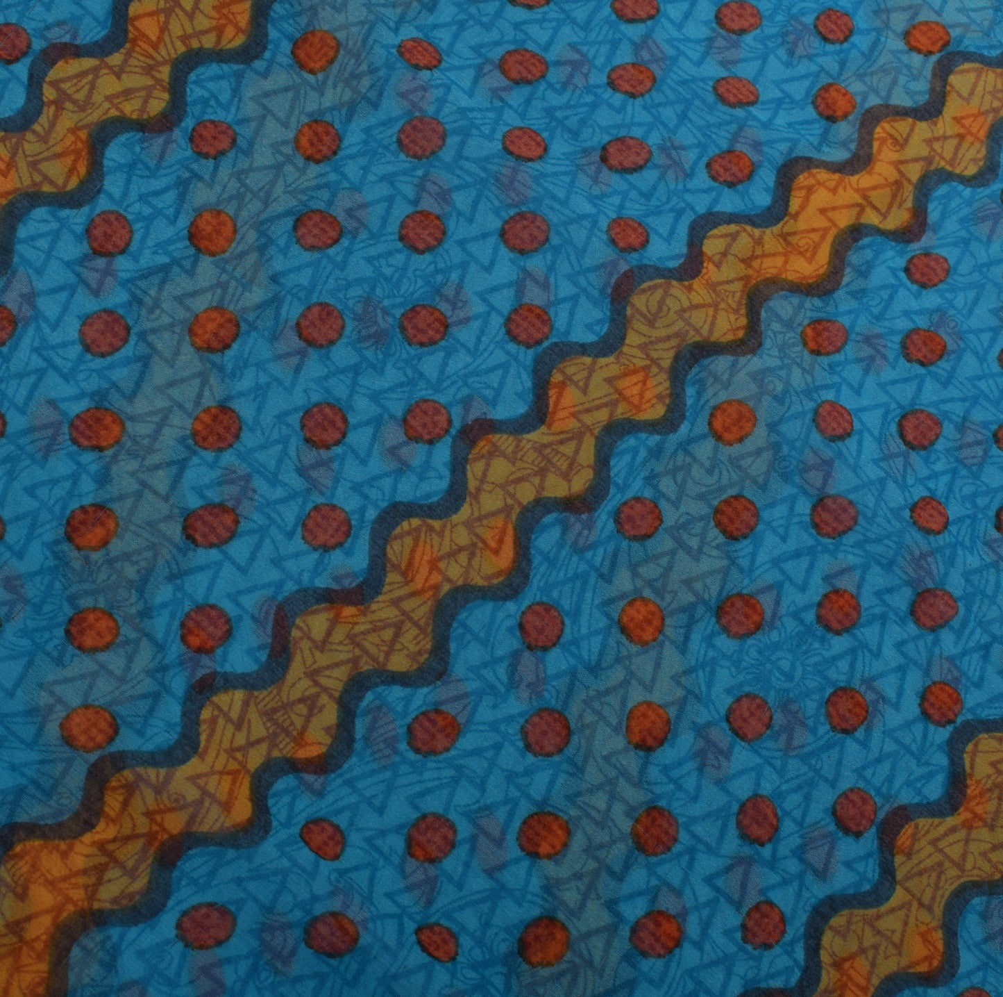 Sushila Vintage Blue Saree Blend Georgette Silk Printed Indian Craft 5 YD Fabric