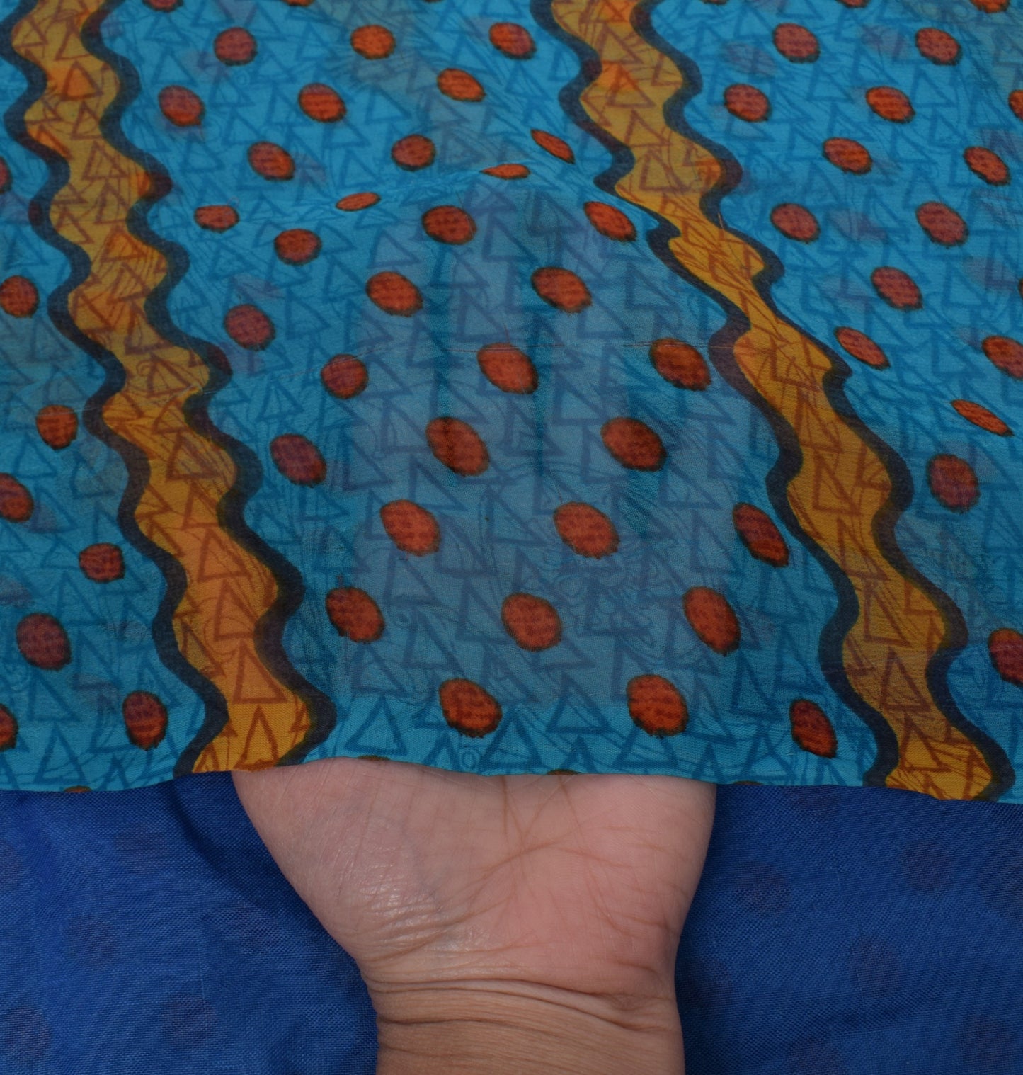 Sushila Vintage Blue Saree Blend Georgette Silk Printed Indian Craft 5 YD Fabric