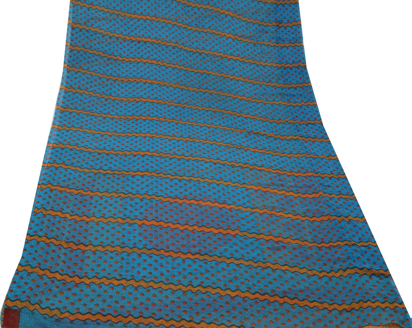 Sushila Vintage Blue Saree Blend Georgette Silk Printed Indian Craft 5 YD Fabric