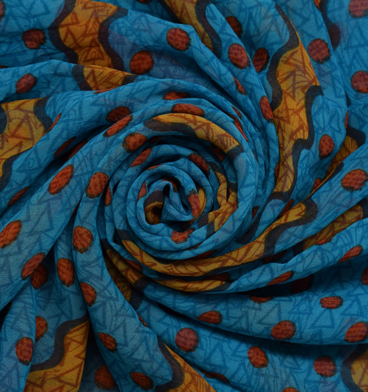 Sushila Vintage Blue Saree Blend Georgette Silk Printed Indian Craft 5 YD Fabric