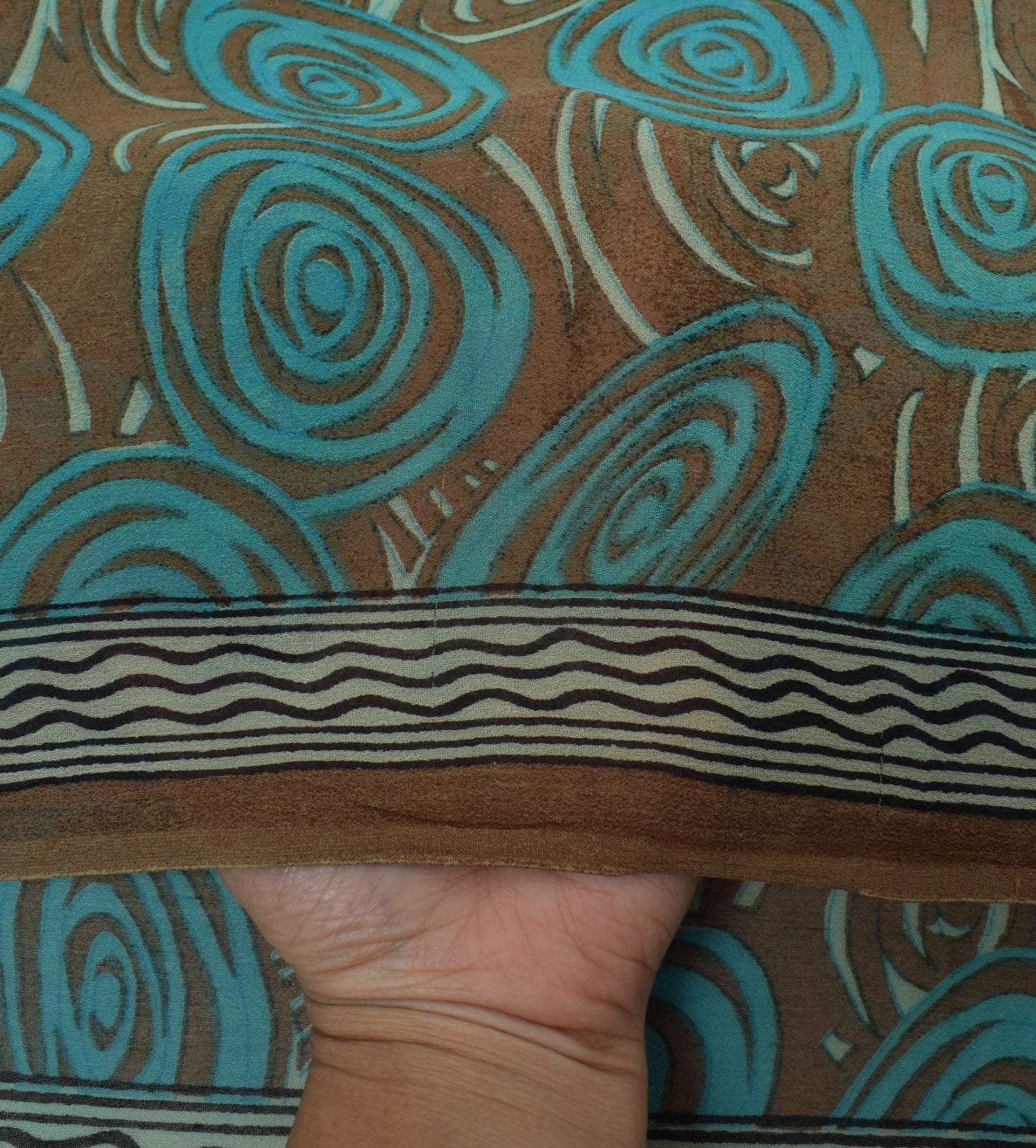 Sushila Vintage Brown Sari 100% Pure Georgette Silk Printed Indian Craft Fabric