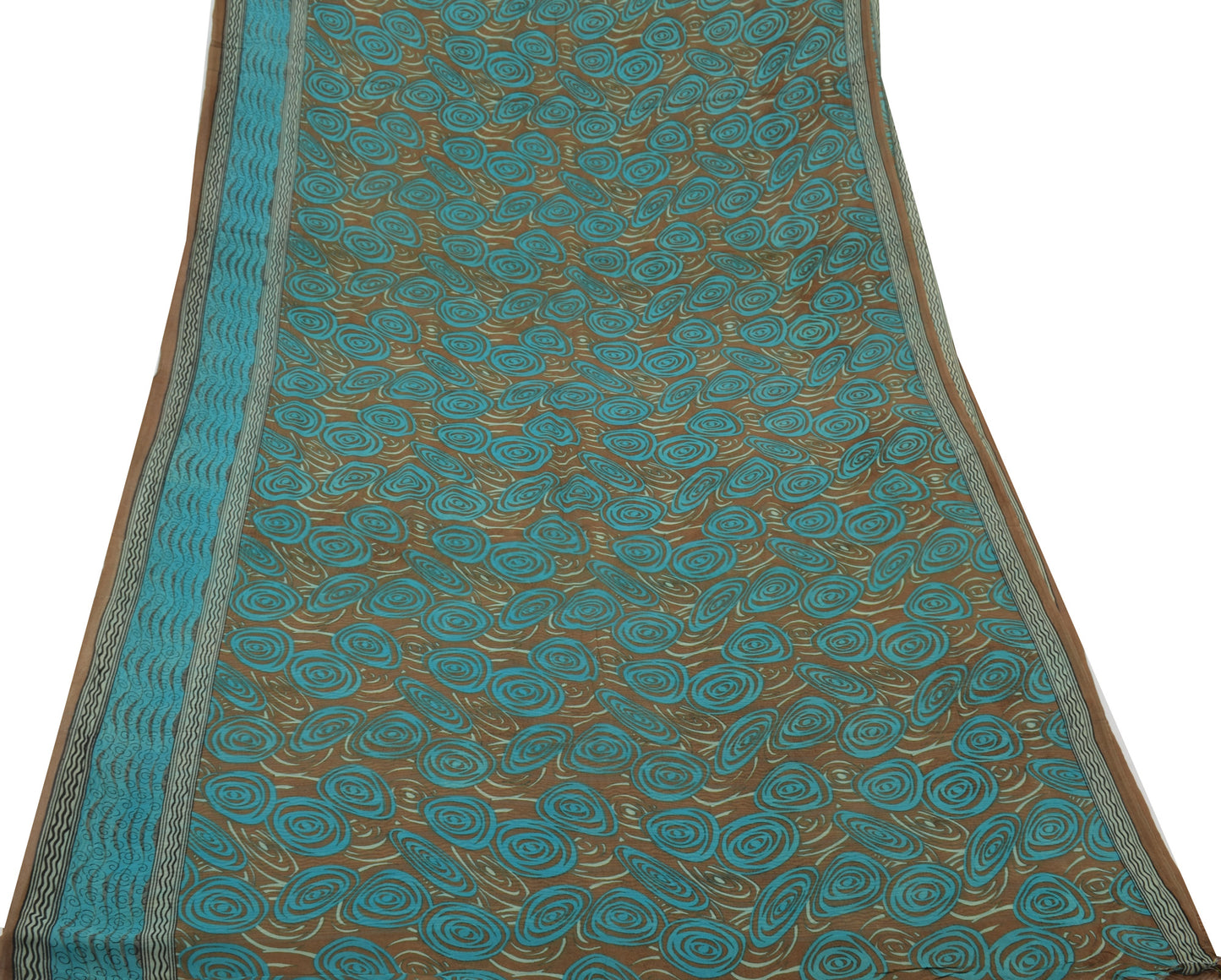 Sushila Vintage Brown Sari 100% Pure Georgette Silk Printed Indian Craft Fabric