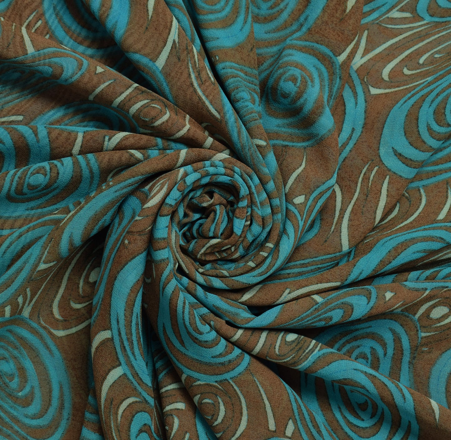 Sushila Vintage Brown Sari 100% Pure Georgette Silk Printed Indian Craft Fabric