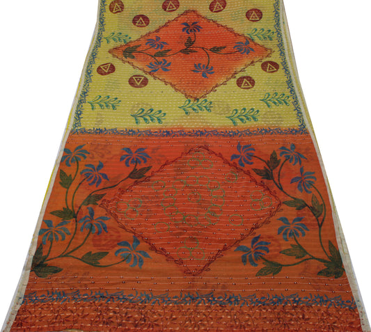 Sushila Vintage Indian Sari 100% Pure Georgette Silk Printed Woven Craft Fabric