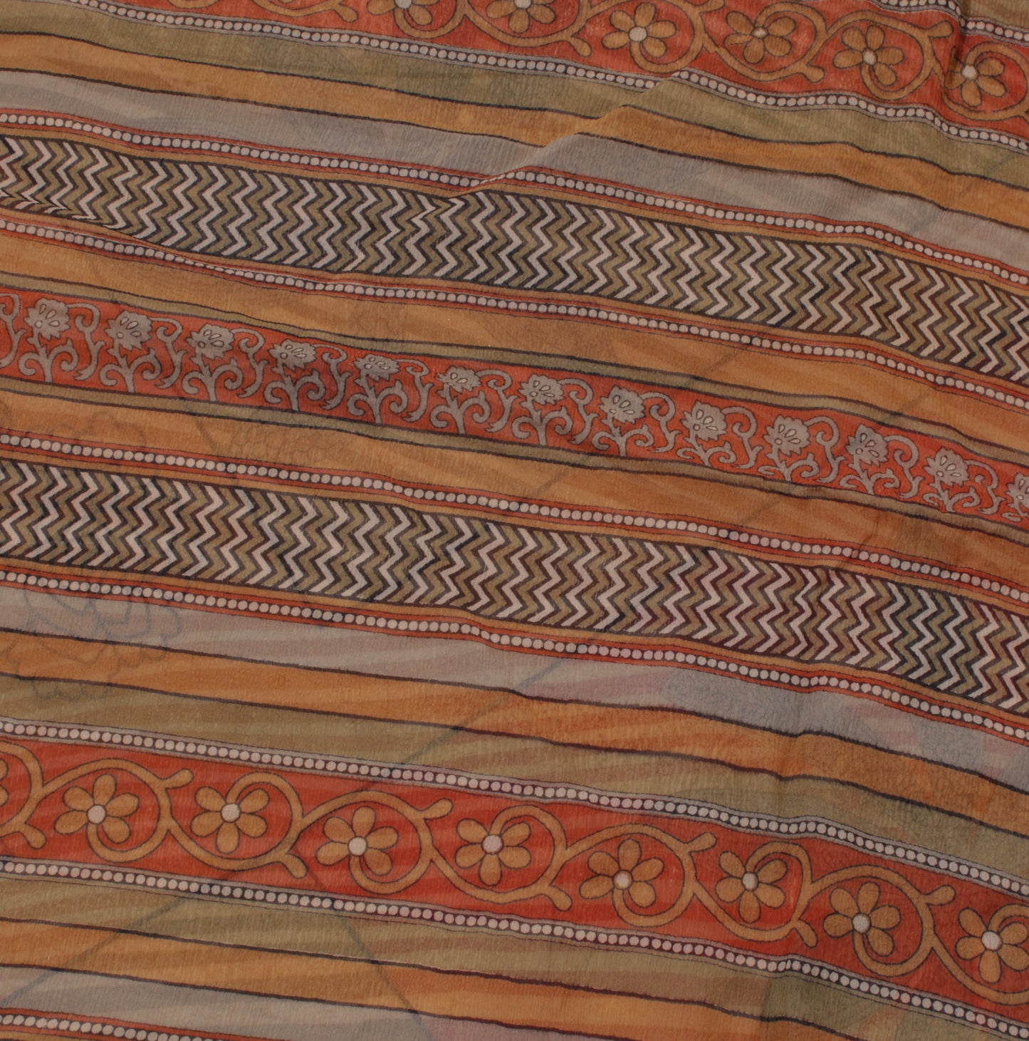 Sushila Vintage Indian Sari 100% Pure Chiffon Silk Printed Floral Craft Fabric