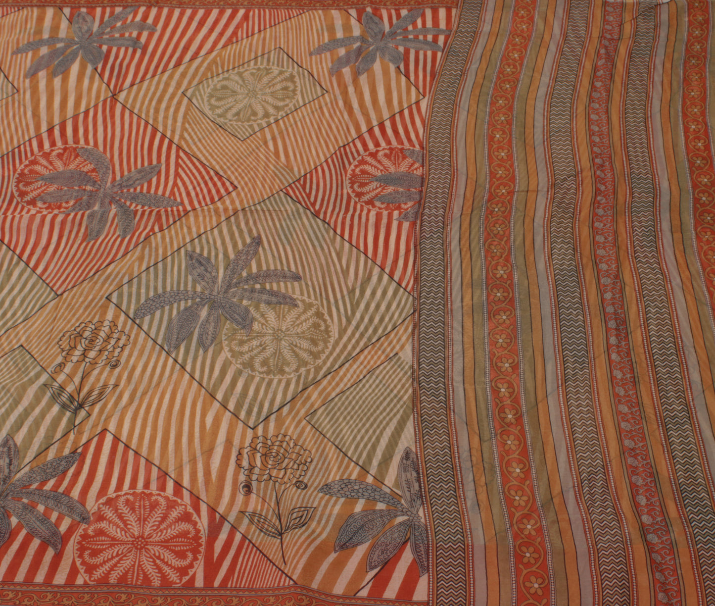 Sushila Vintage Indian Sari 100% Pure Chiffon Silk Printed Floral Craft Fabric