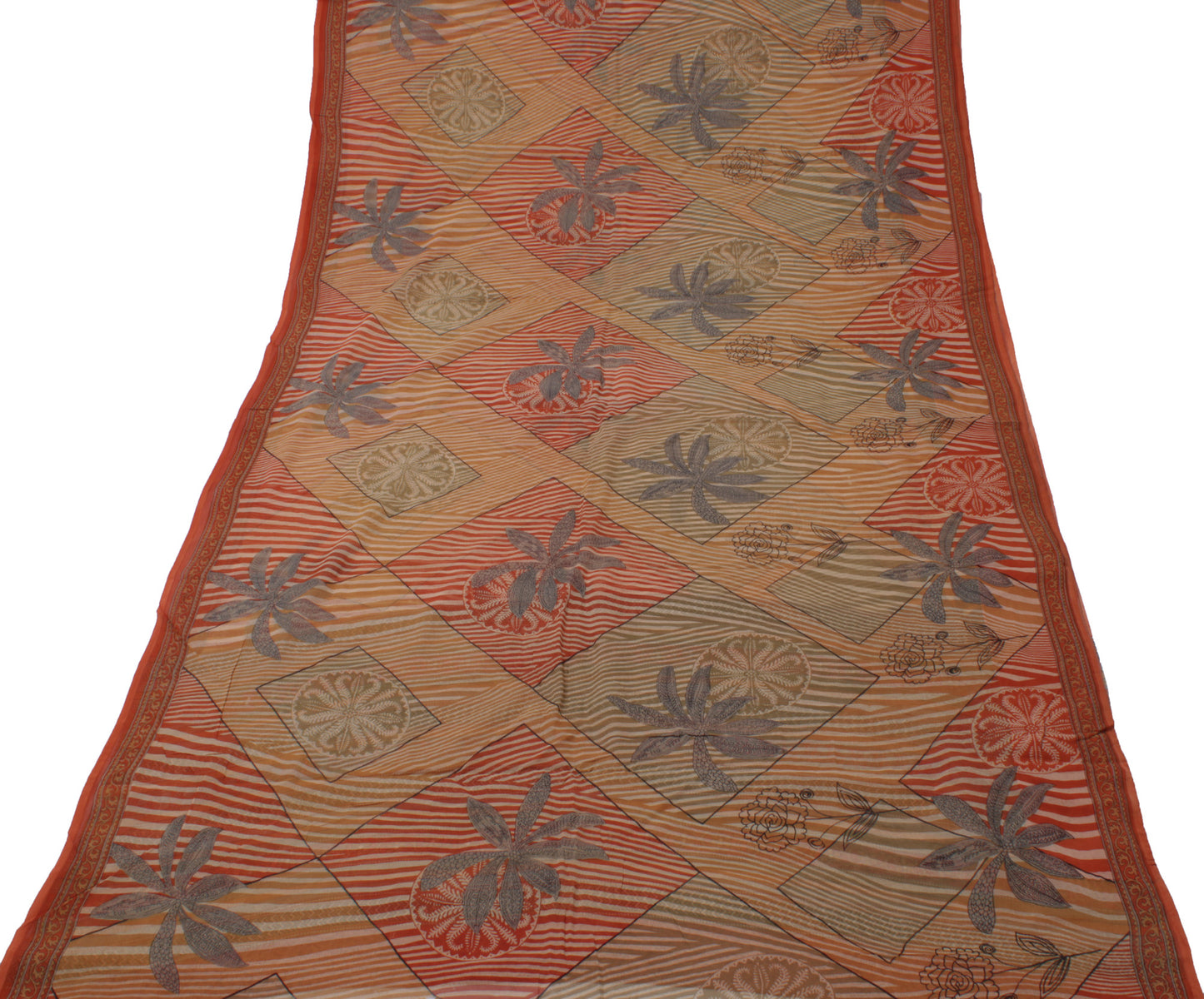 Sushila Vintage Indian Sari 100% Pure Chiffon Silk Printed Floral Craft Fabric