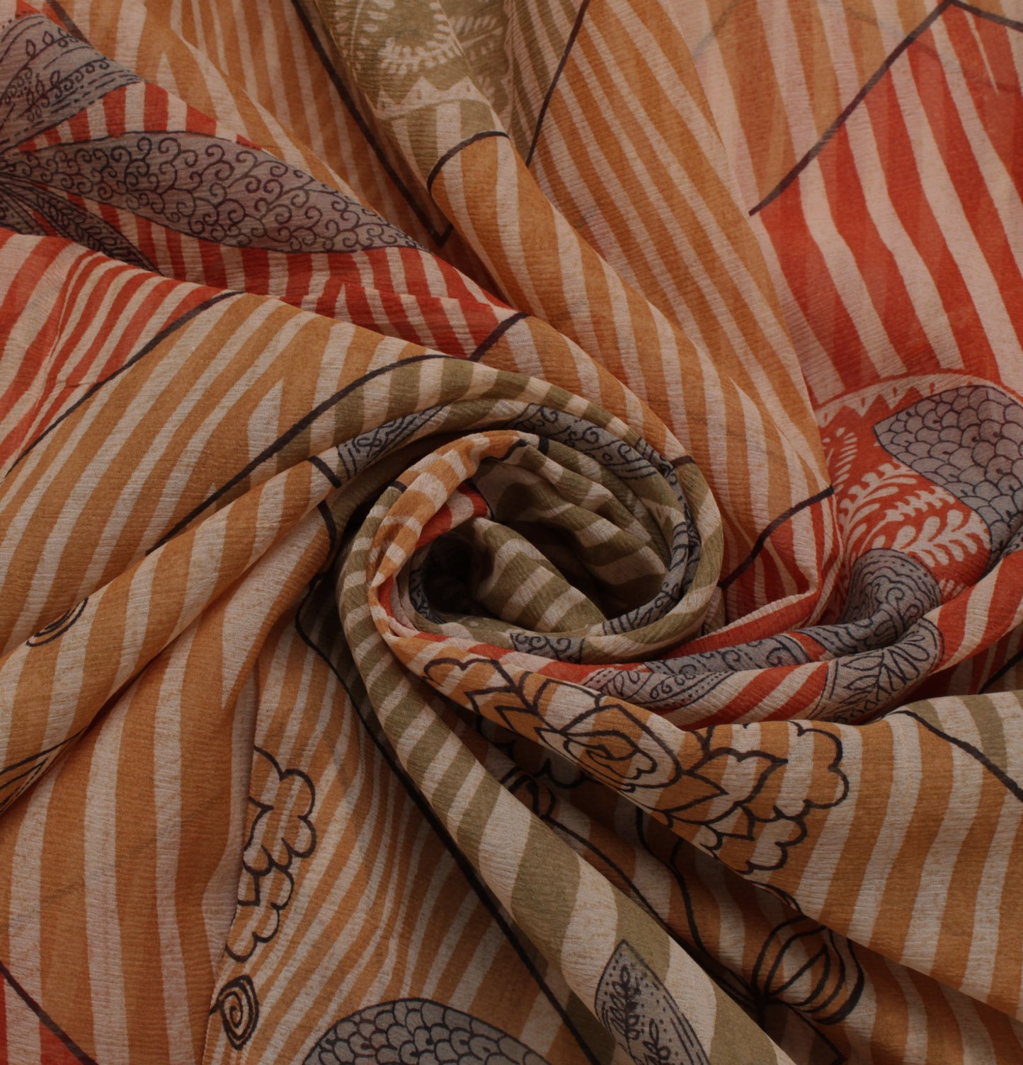 Sushila Vintage Indian Sari 100% Pure Chiffon Silk Printed Floral Craft Fabric