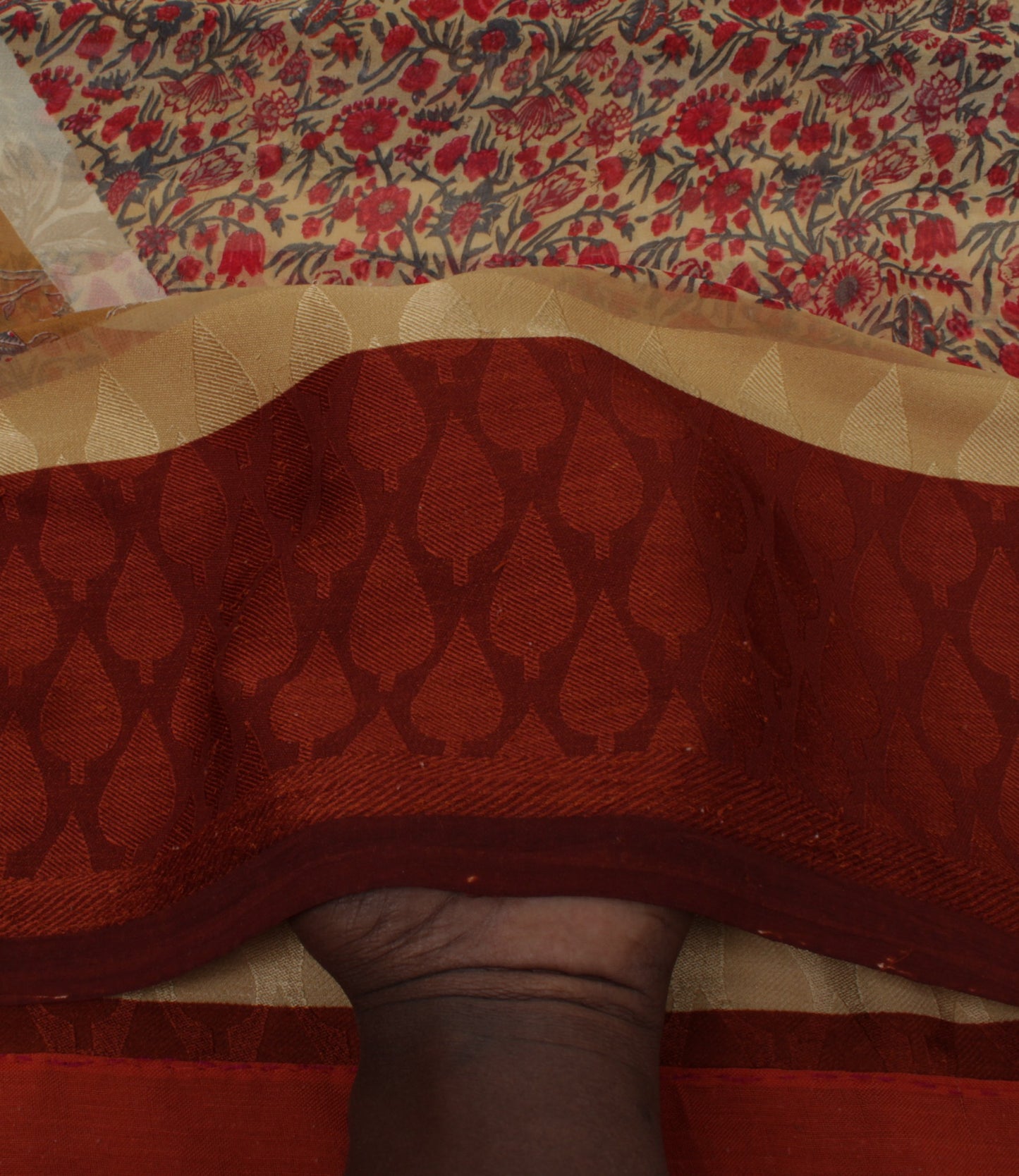 Sushila Vintage Indian Sari Blend Georgette Silk Printed Floral Craft Fabric