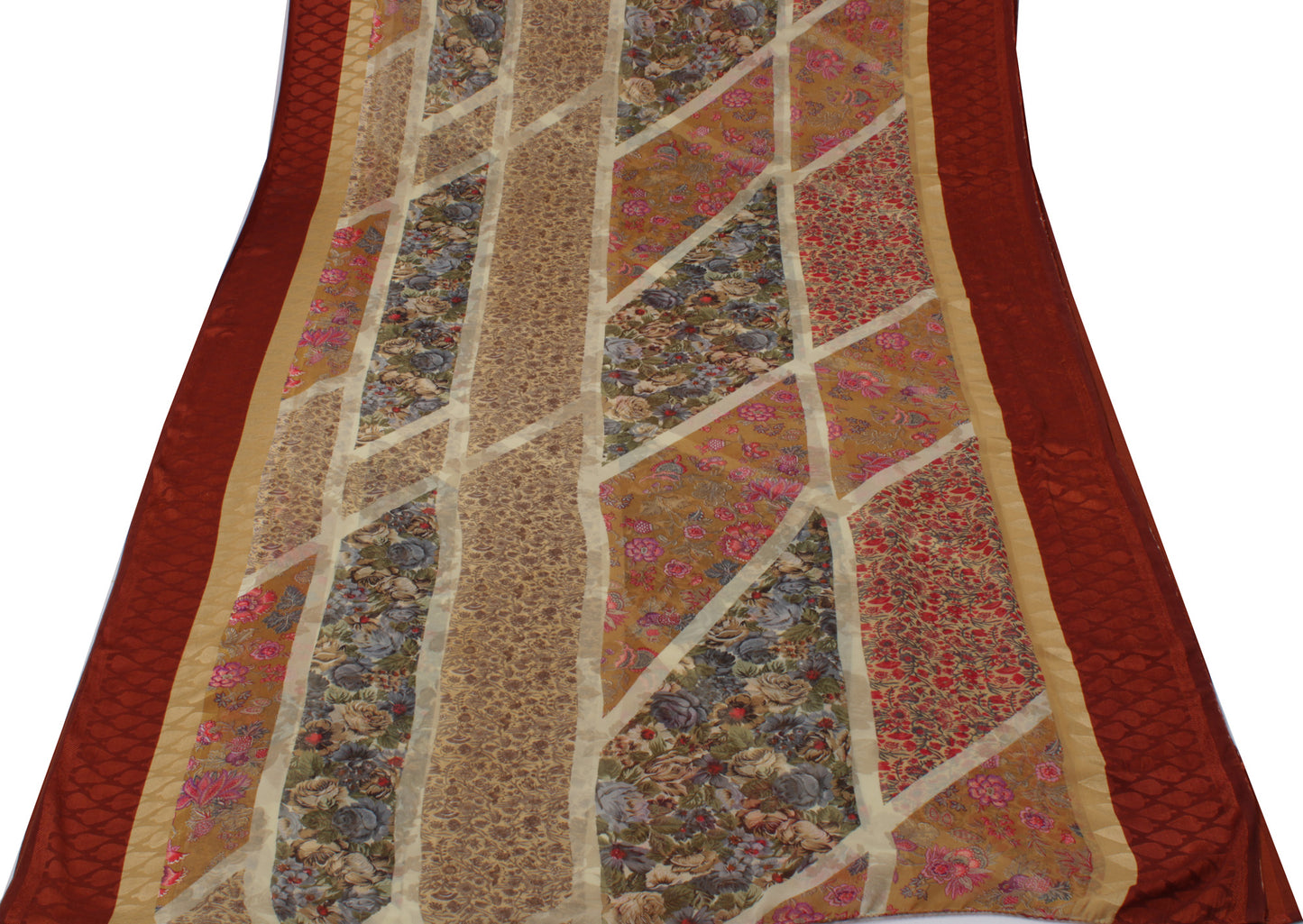 Sushila Vintage Indian Sari Blend Georgette Silk Printed Floral Craft Fabric