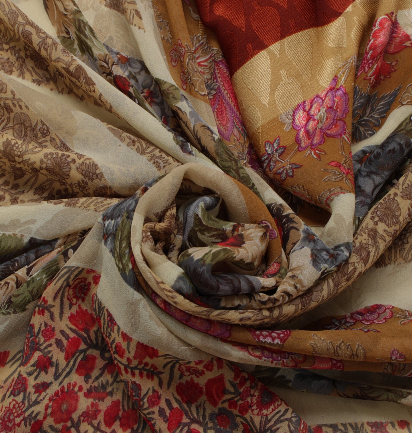 Sushila Vintage Indian Sari Blend Georgette Silk Printed Floral Craft Fabric