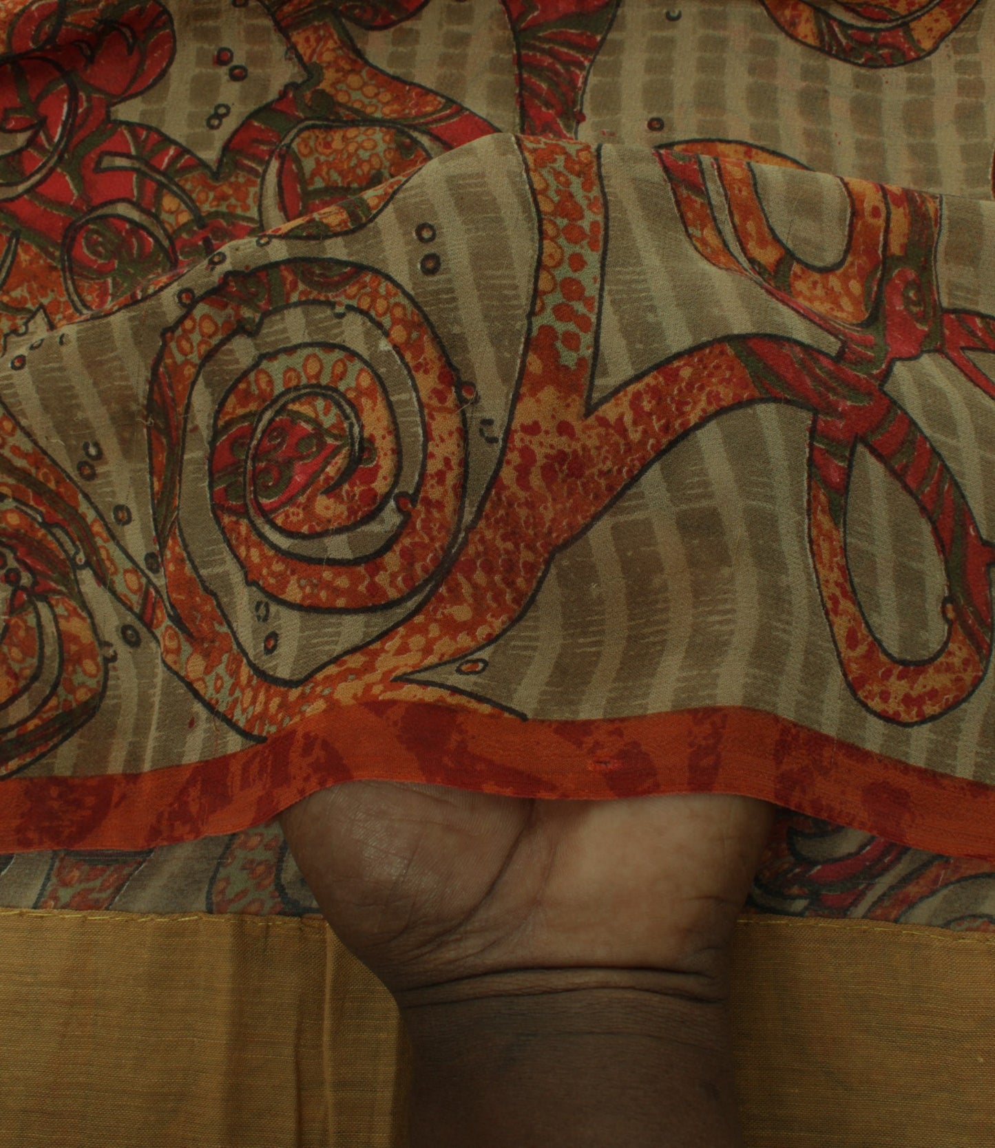 Sushila Vintage Brown Saree 100% Pure Georgette Silk Printed Floral Craft Fabric