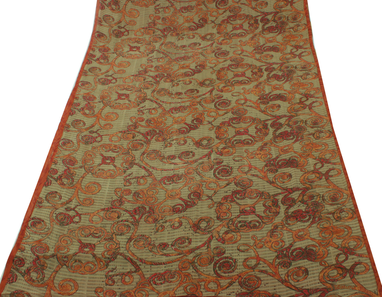 Sushila Vintage Brown Saree 100% Pure Georgette Silk Printed Floral Craft Fabric