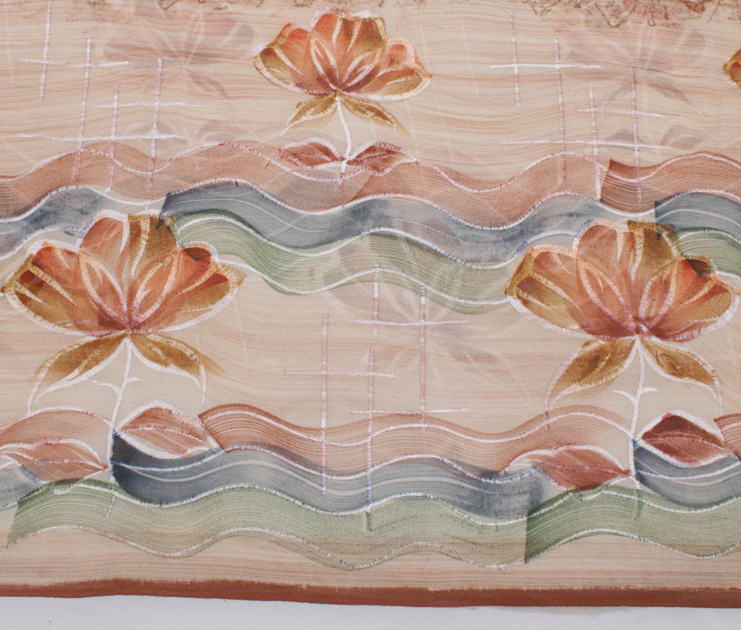 Sushila Vintage Cream Sari 100% Pure Georgette Silk Printed Floral Craft Fabric