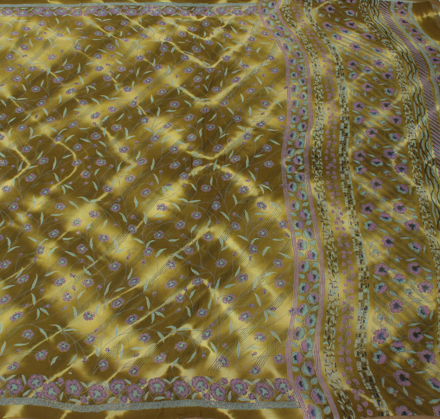 Sushila Vintage Green Saree 100% Pure Georgette Silk Printed Floral Craft Fabric