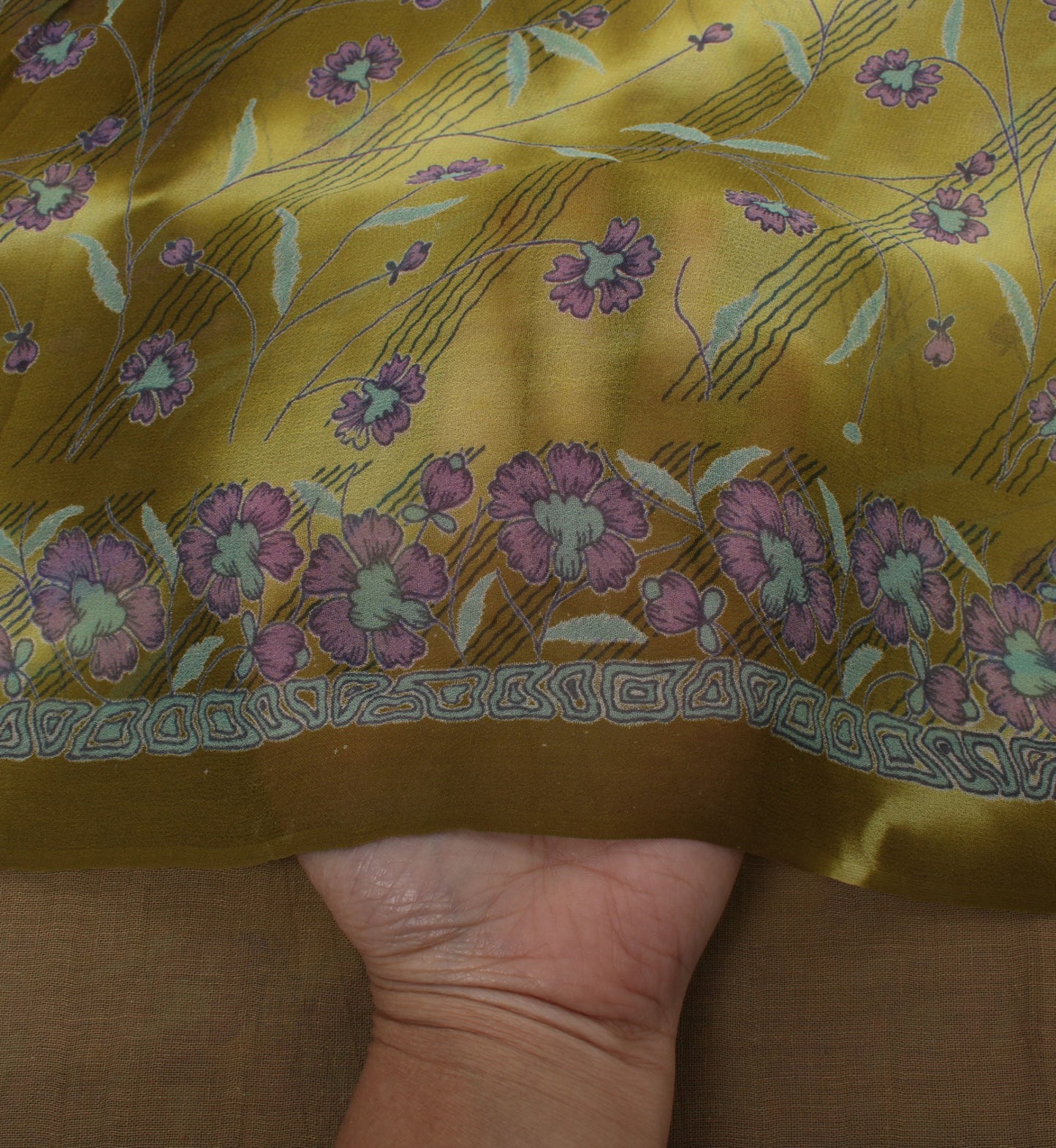 Sushila Vintage Green Saree 100% Pure Georgette Silk Printed Floral Craft Fabric