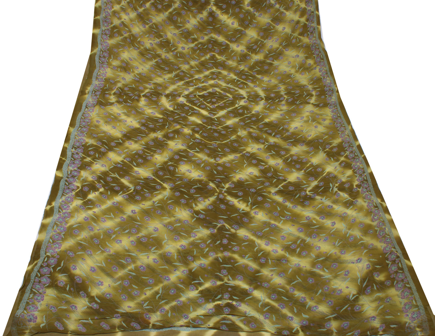 Sushila Vintage Green Saree 100% Pure Georgette Silk Printed Floral Craft Fabric