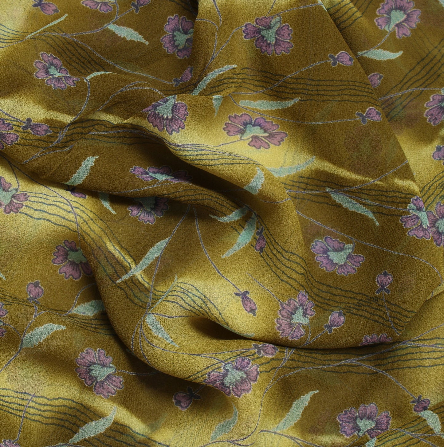 Sushila Vintage Green Saree 100% Pure Georgette Silk Printed Floral Craft Fabric