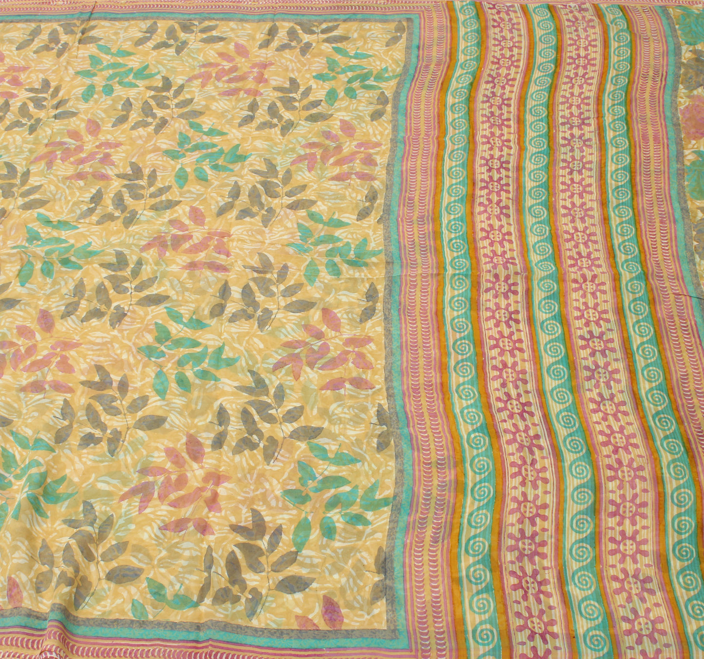 Sushila Vintage Cream Saree 100% Pure Georgette Silk Printed Floral Craft Fabric