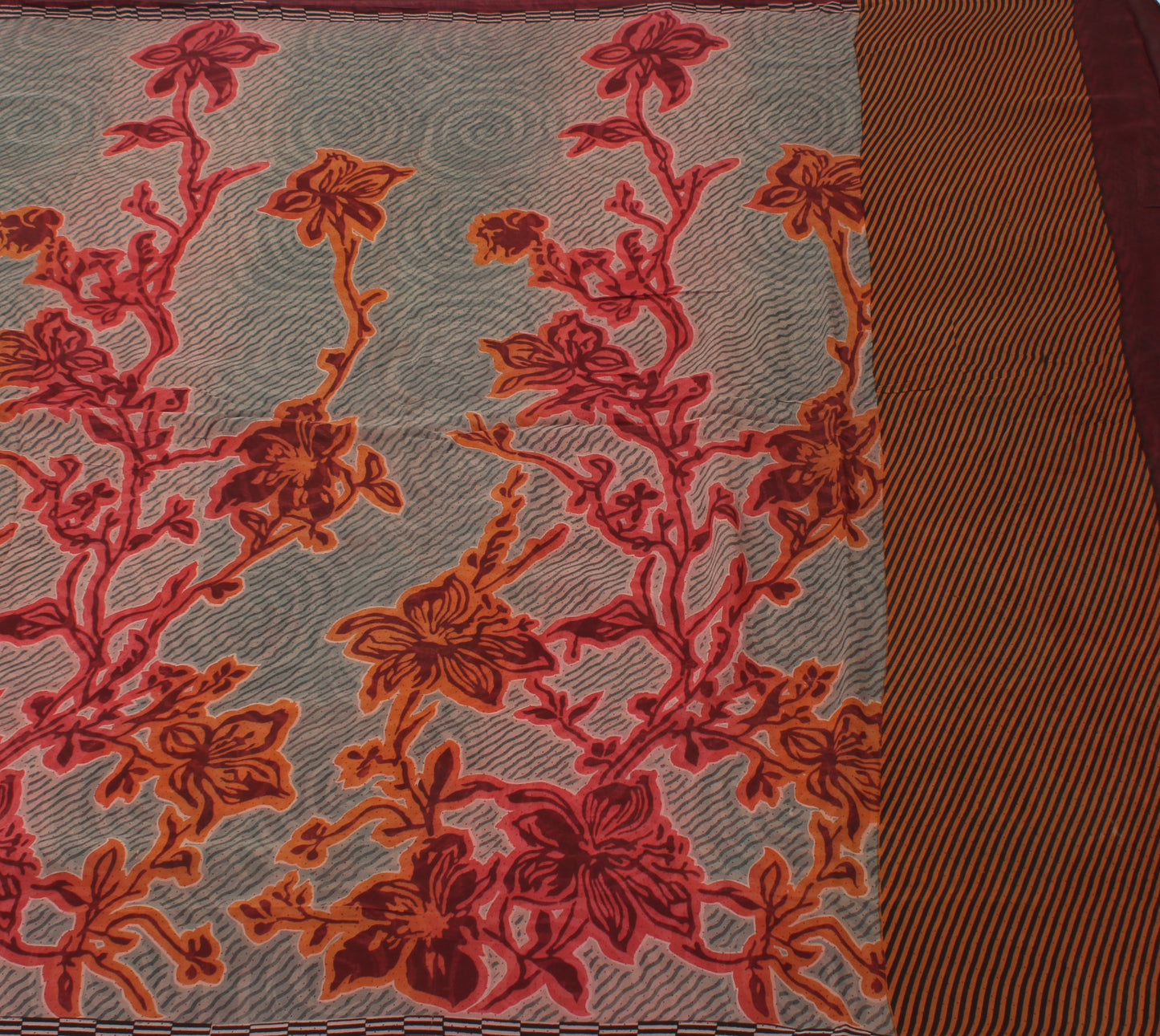 Sushila Vintage Gray Saree 100% Pure Georgette Silk Printed Floral Craft Fabric