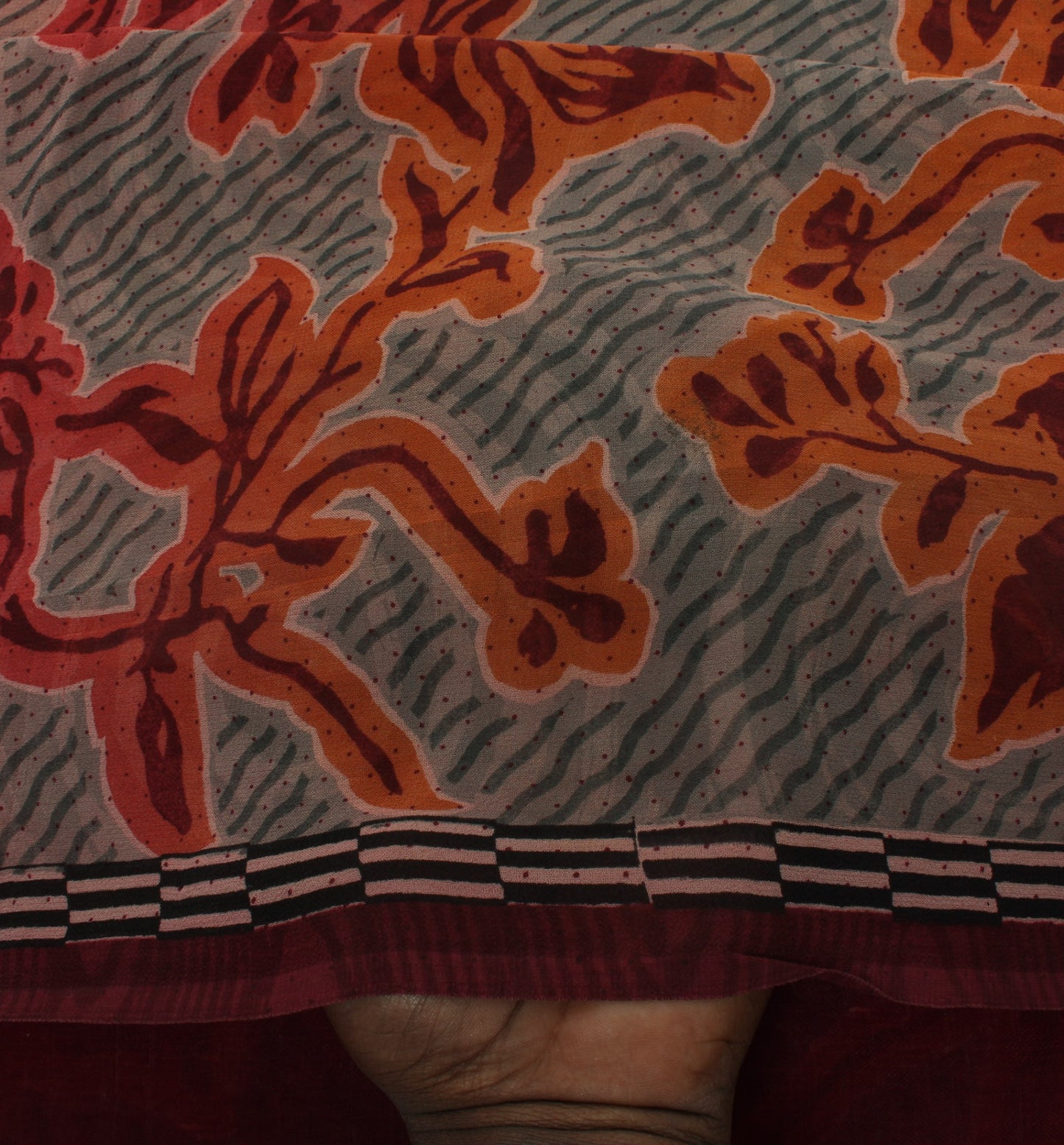 Sushila Vintage Gray Saree 100% Pure Georgette Silk Printed Floral Craft Fabric