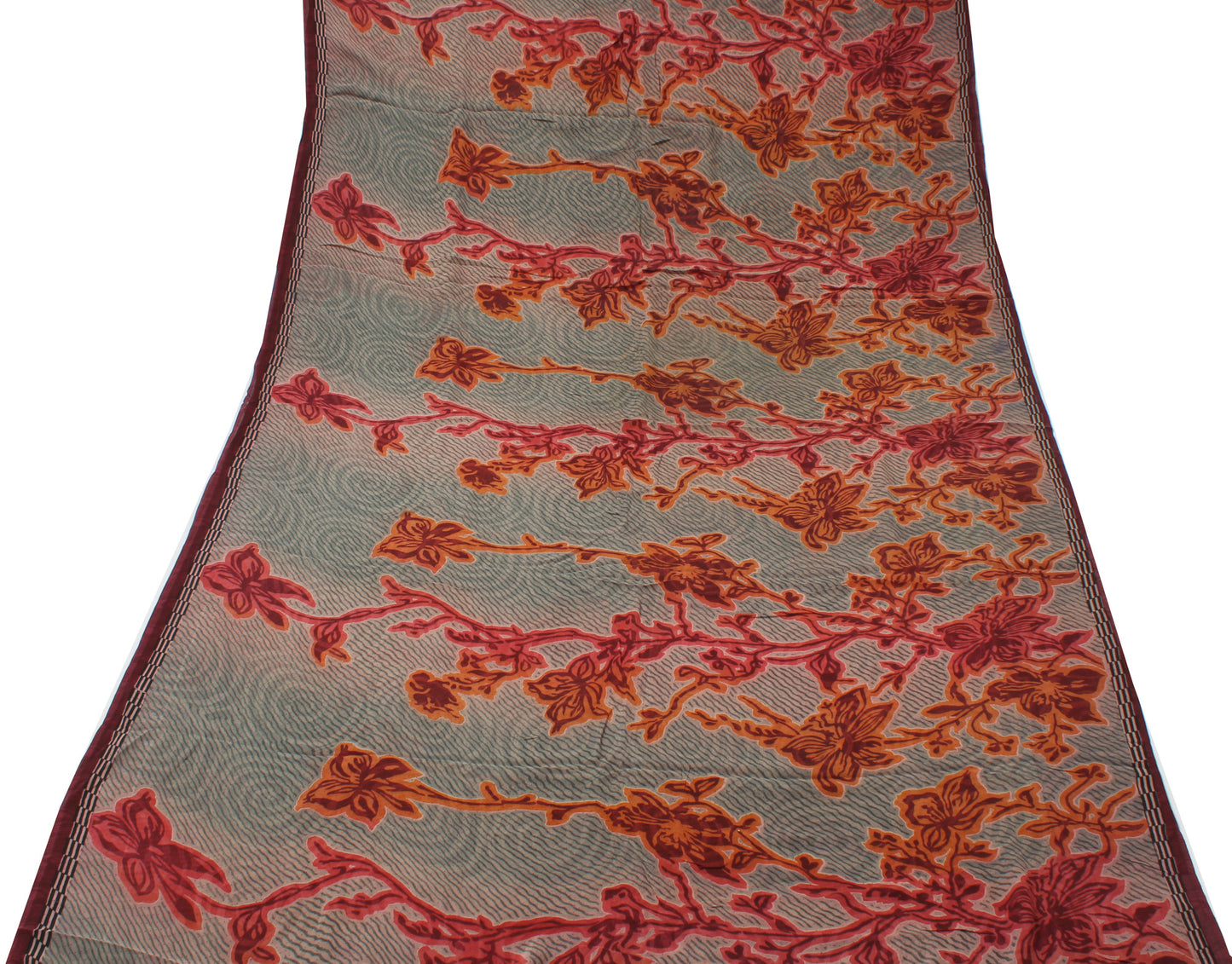 Sushila Vintage Gray Saree 100% Pure Georgette Silk Printed Floral Craft Fabric