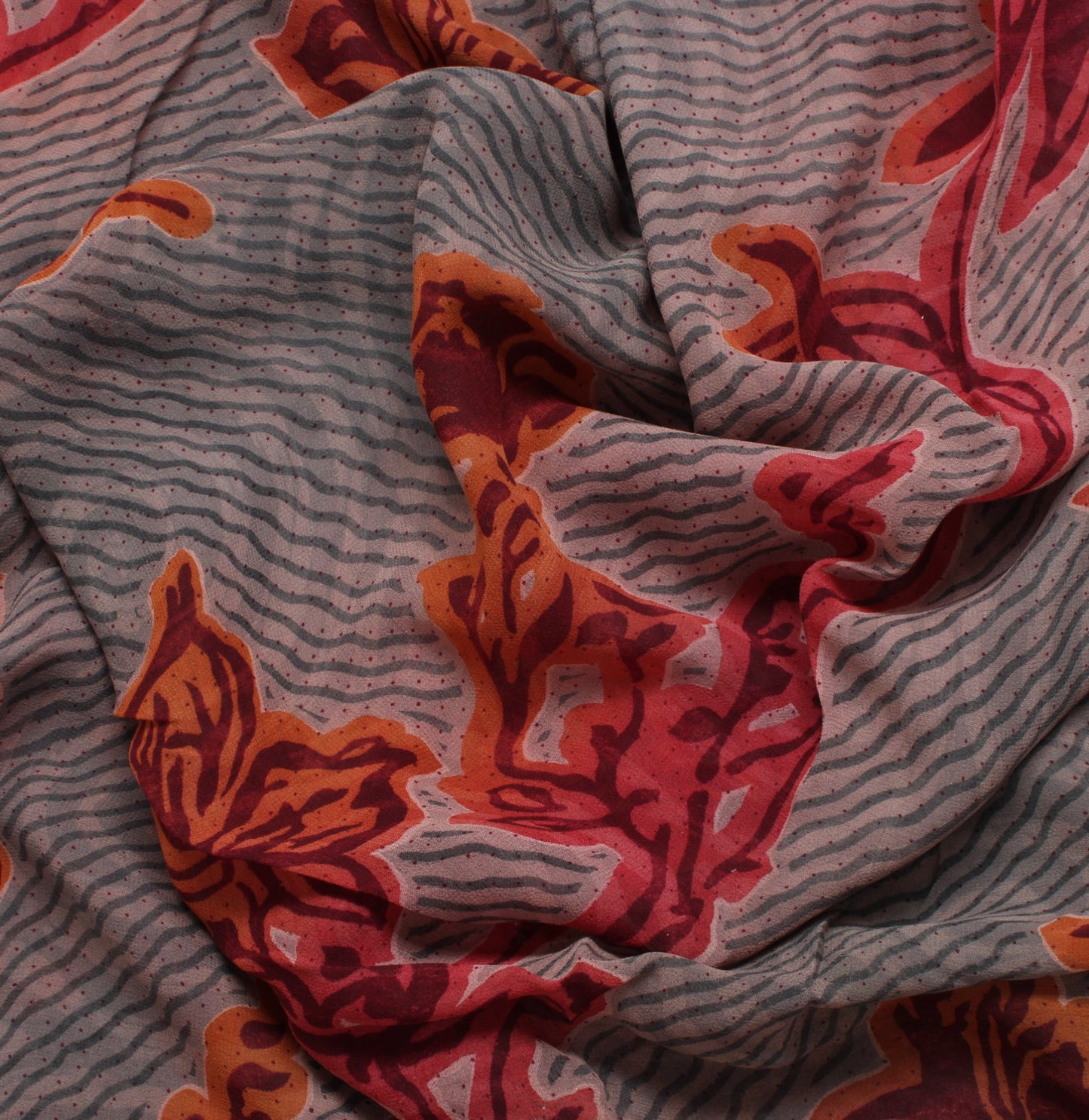 Sushila Vintage Gray Saree 100% Pure Georgette Silk Printed Floral Craft Fabric