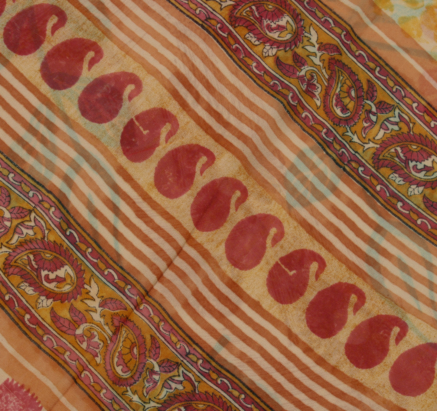 Sushila Vintage Cream Saree 100% Pure Georgette Silk Printed Floral Craft Fabric