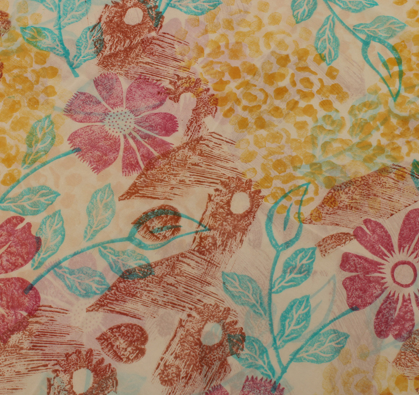 Sushila Vintage Cream Saree 100% Pure Georgette Silk Printed Floral Craft Fabric