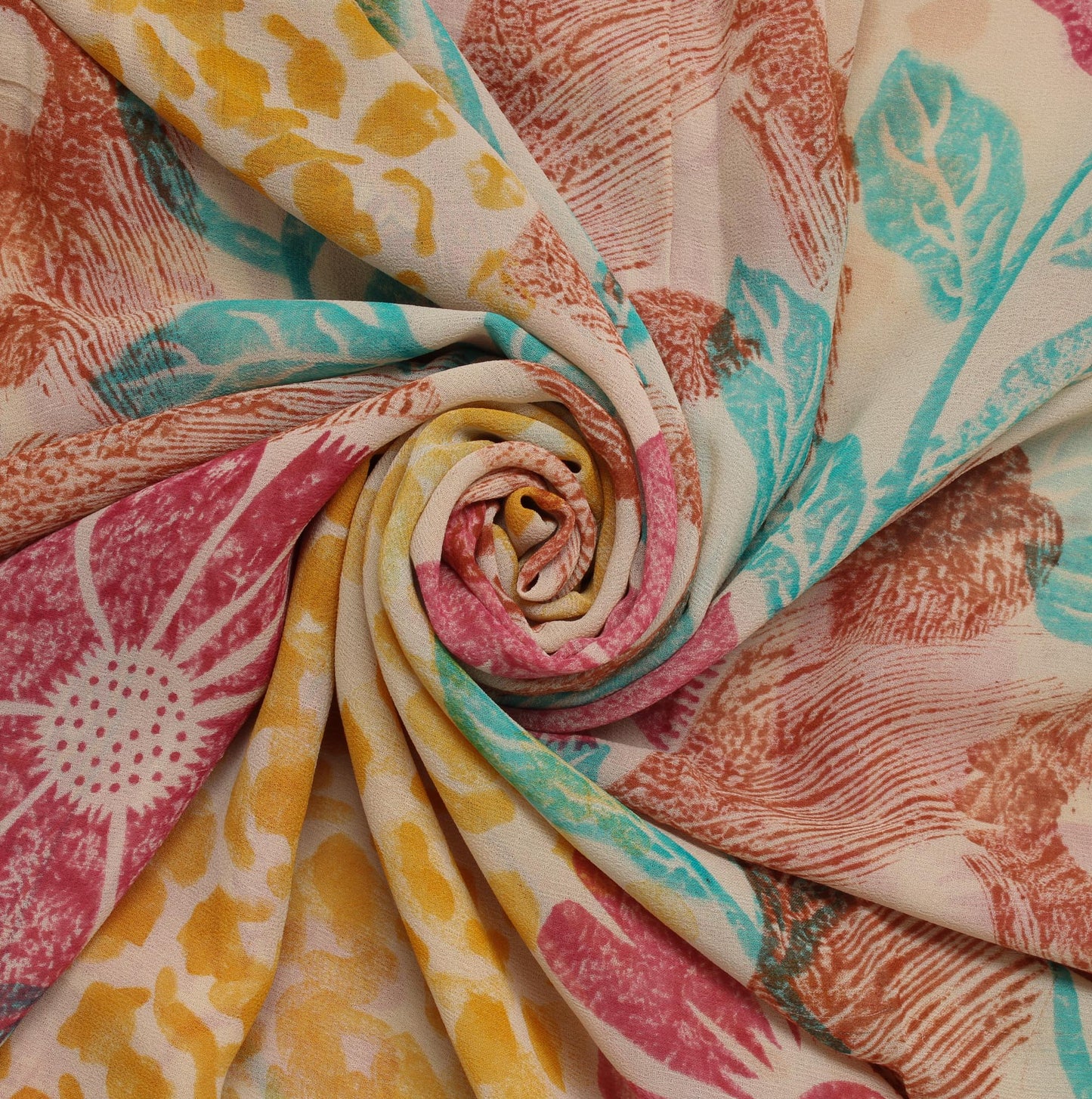 Sushila Vintage Cream Saree 100% Pure Georgette Silk Printed Floral Craft Fabric