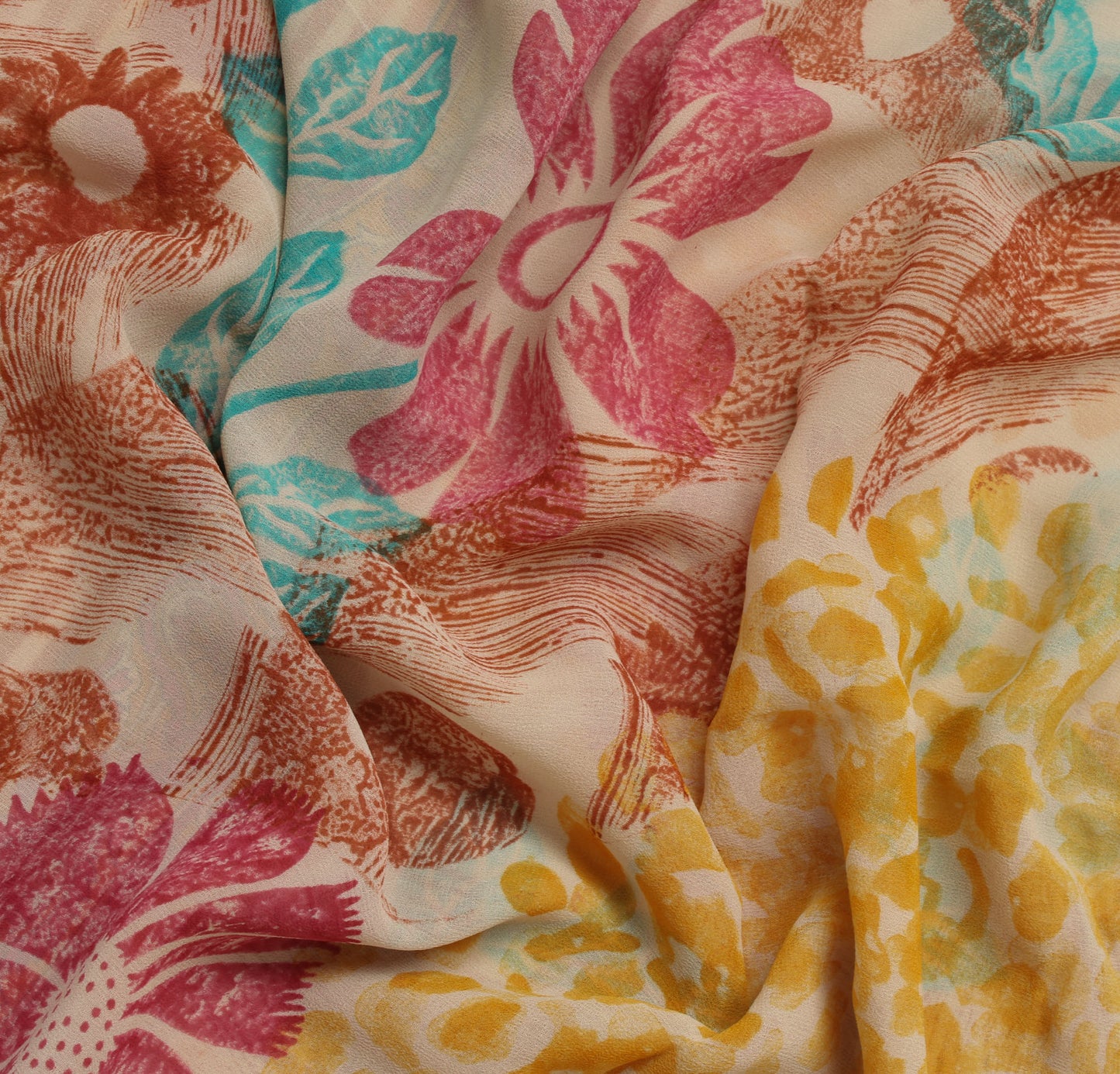Sushila Vintage Cream Saree 100% Pure Georgette Silk Printed Floral Craft Fabric