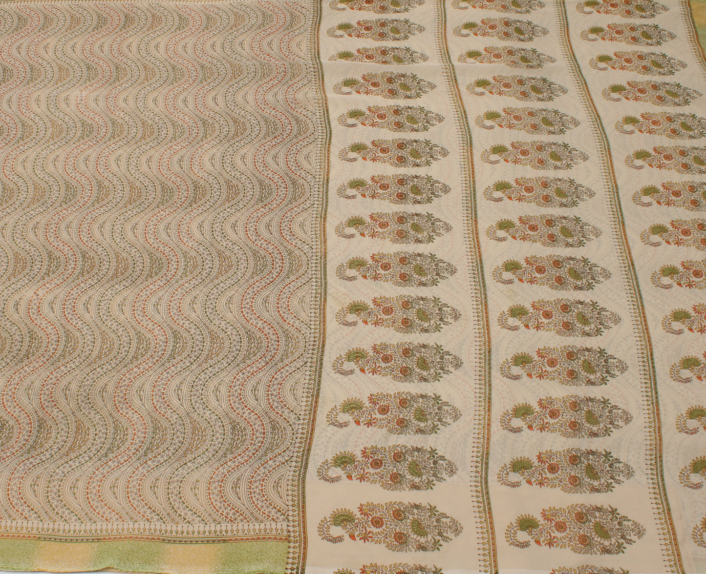 Sushila Vintage Cream Saree Blend Georgette Silk Printed Floral Craft Fabric