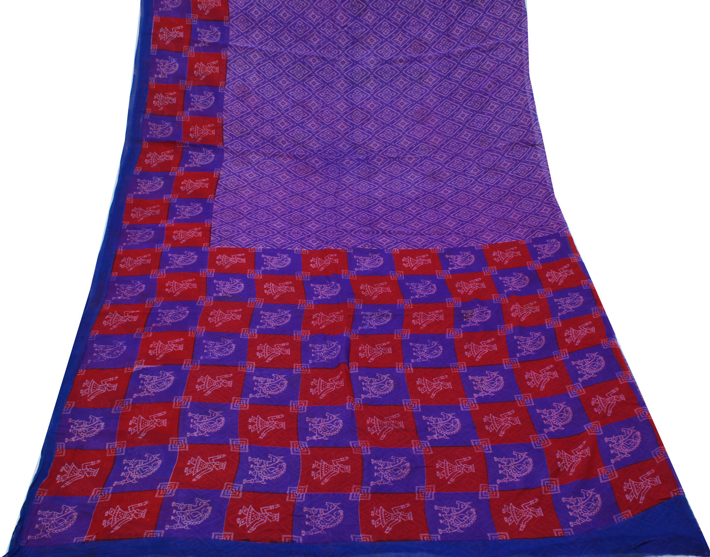 Sushila Vintage Blue  Saree 100% Pure Georgette Silk Printed Indian Craft Fabric