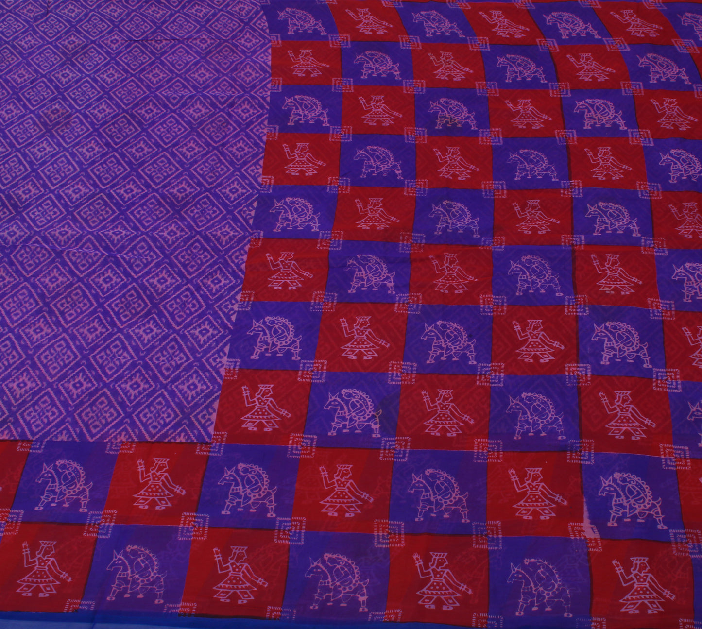 Sushila Vintage Blue  Saree 100% Pure Georgette Silk Printed Indian Craft Fabric