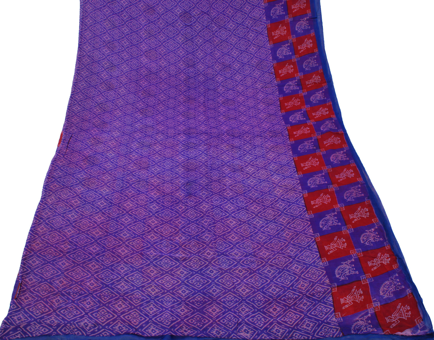 Sushila Vintage Blue  Saree 100% Pure Georgette Silk Printed Indian Craft Fabric