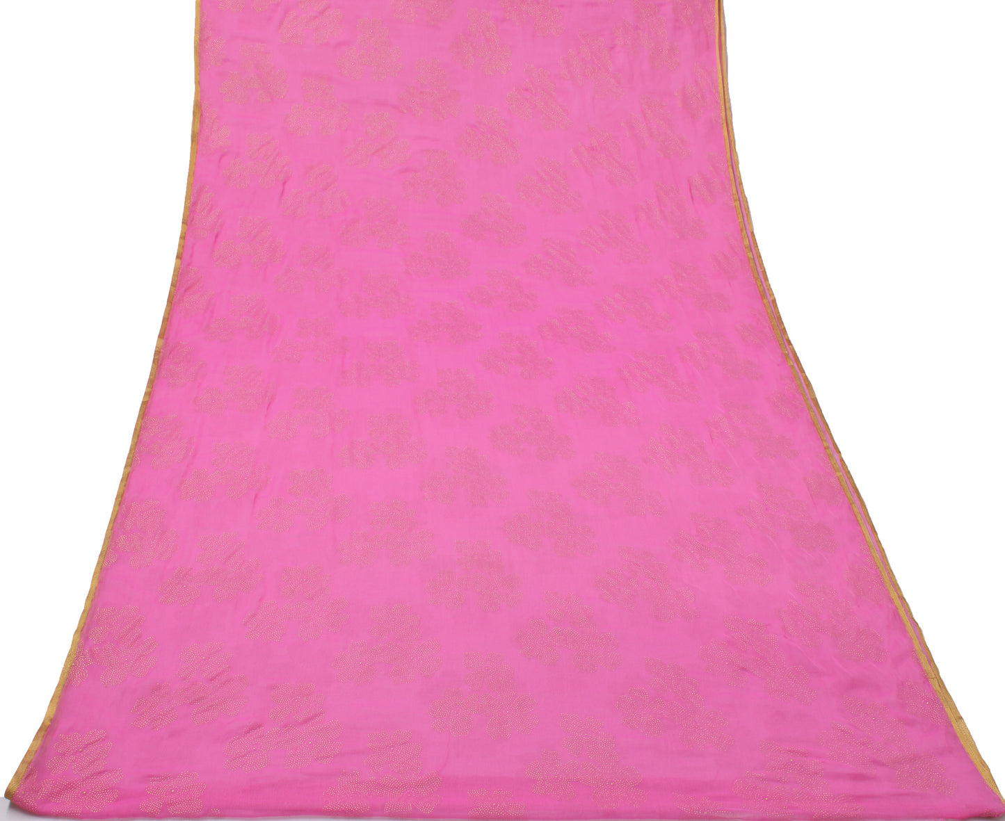 Sushila Vintage Pink Saree Blend Chiffon Silk Rubber Print Floral Craft Fabric