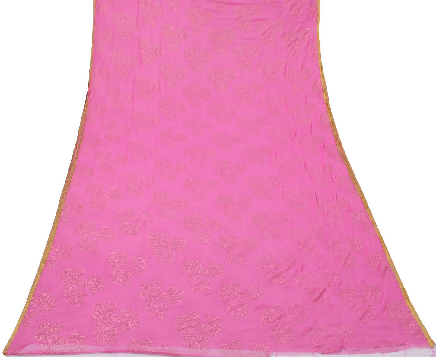 Sushila Vintage Pink Saree Blend Chiffon Silk Rubber Print Floral Craft Fabric