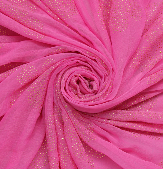 Sushila Vintage Pink Saree Blend Chiffon Silk Rubber Print Floral Craft Fabric