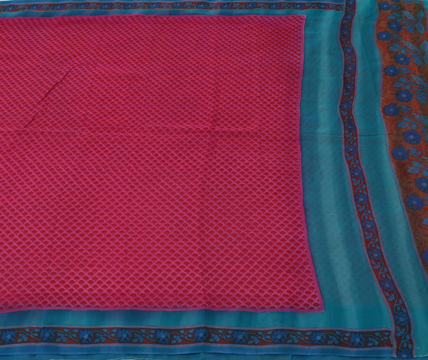 Sushila Vintage Magenta Sari 100% Pure Georgette Silk Printed Saree Craft Fabric