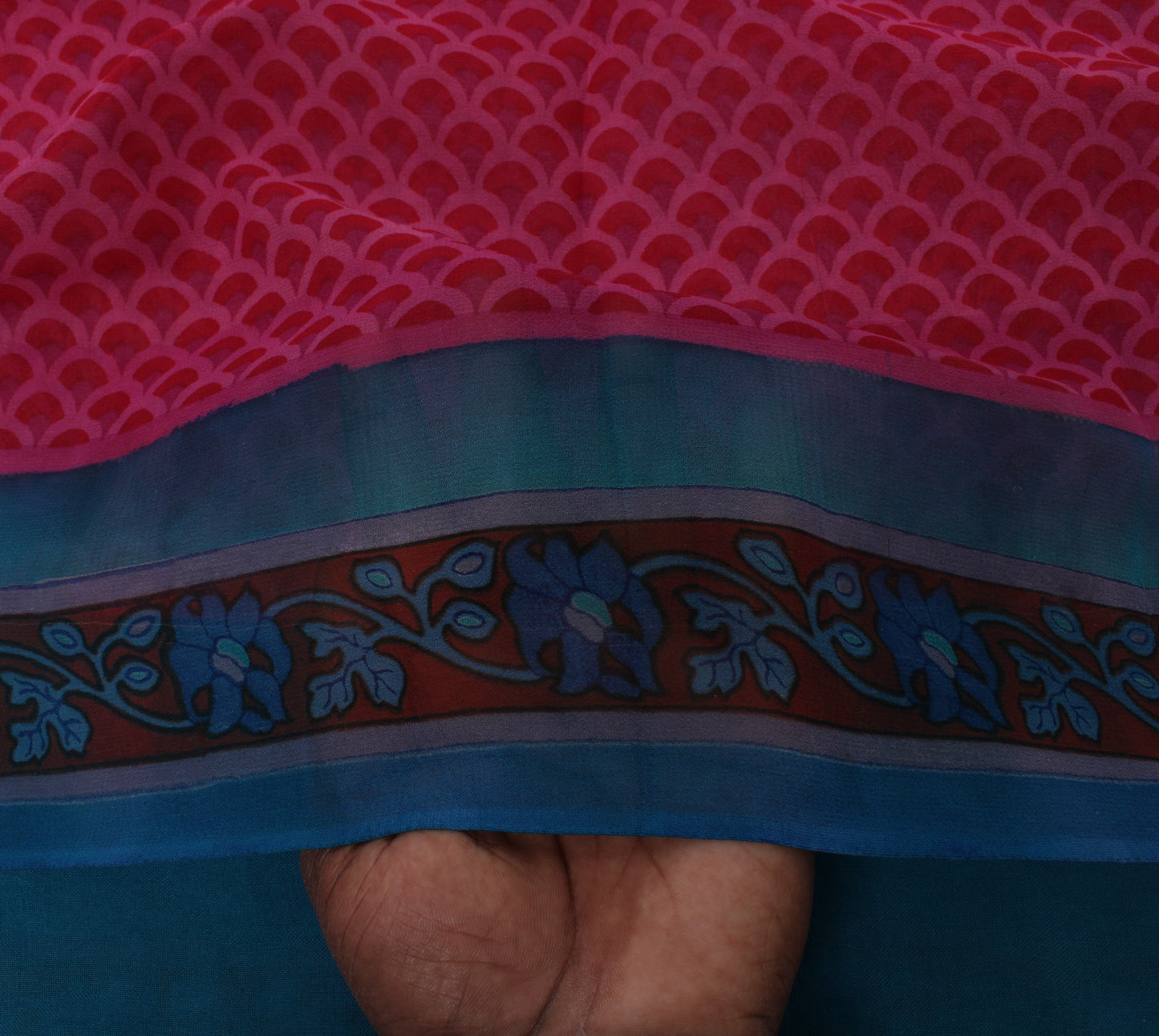 Sushila Vintage Magenta Sari 100% Pure Georgette Silk Printed Saree Craft Fabric