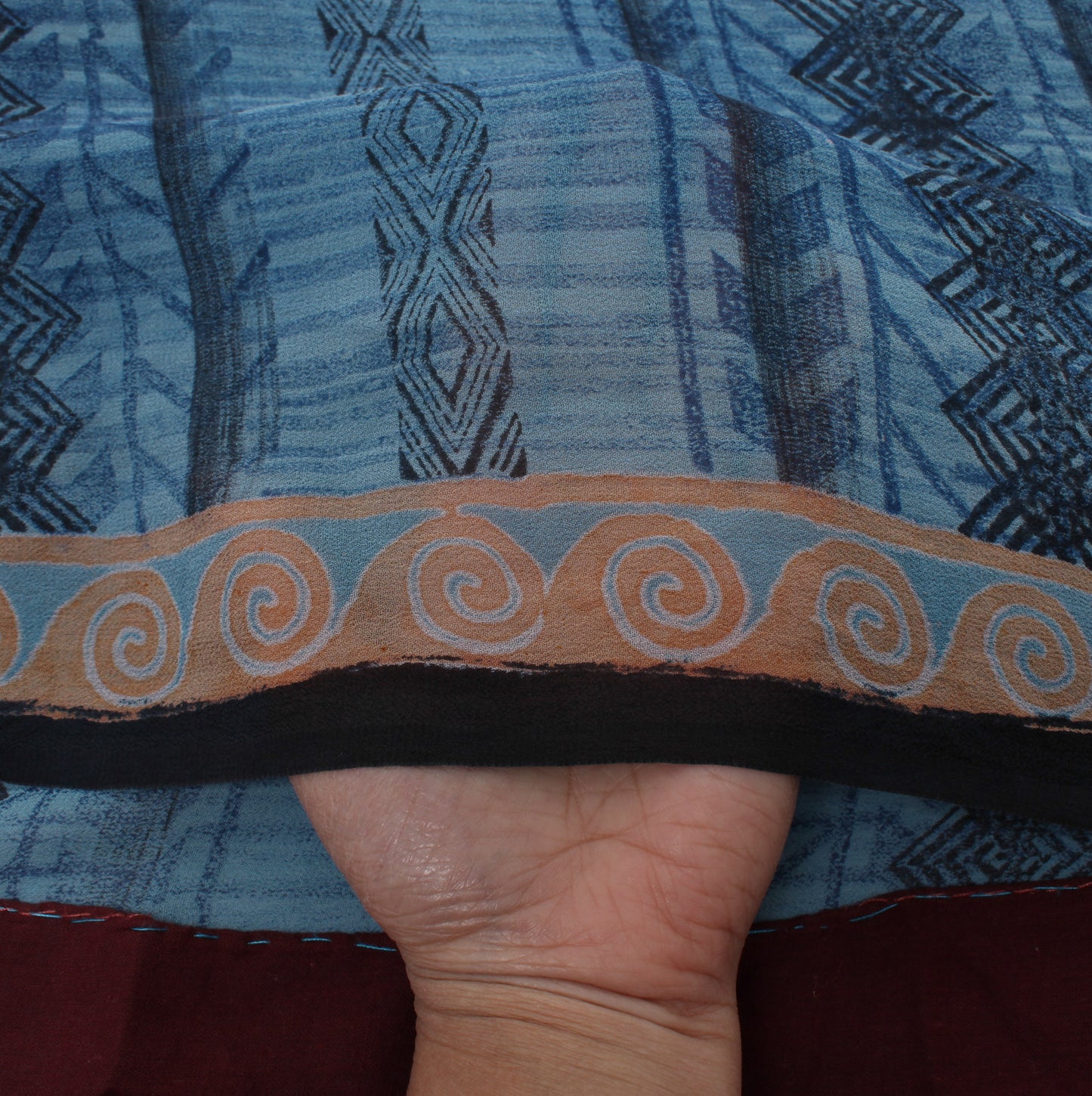 Sushila Vintage Indian Sari Pure Georgette Silk Printed Abstract Craft Fabric