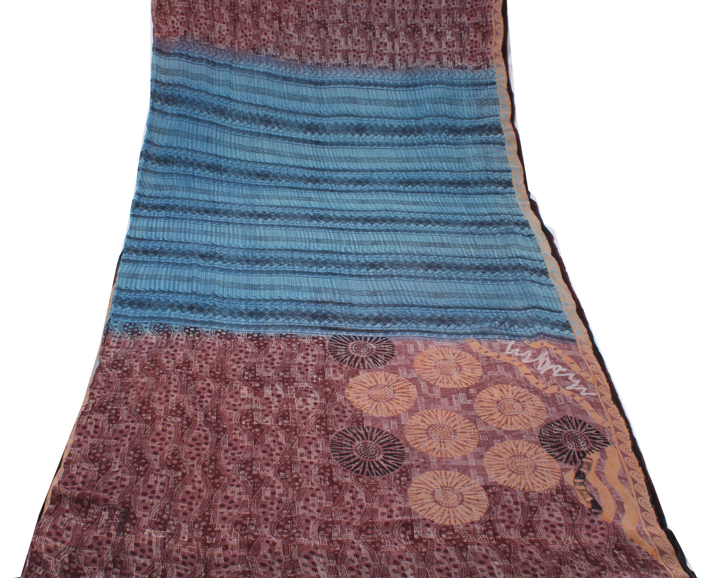 Sushila Vintage Indian Sari Pure Georgette Silk Printed Abstract Craft Fabric
