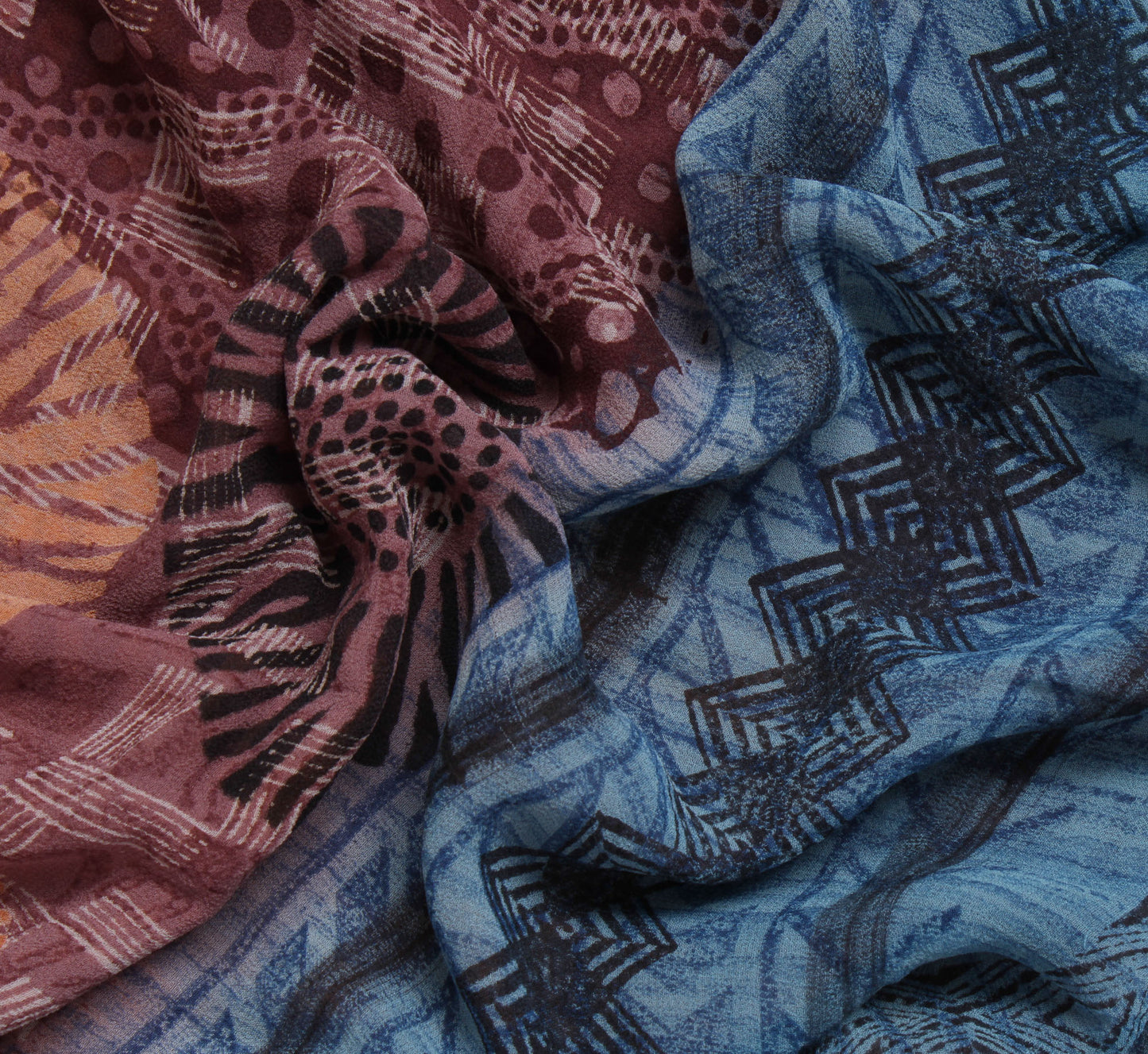 Sushila Vintage Indian Sari Pure Georgette Silk Printed Abstract Craft Fabric