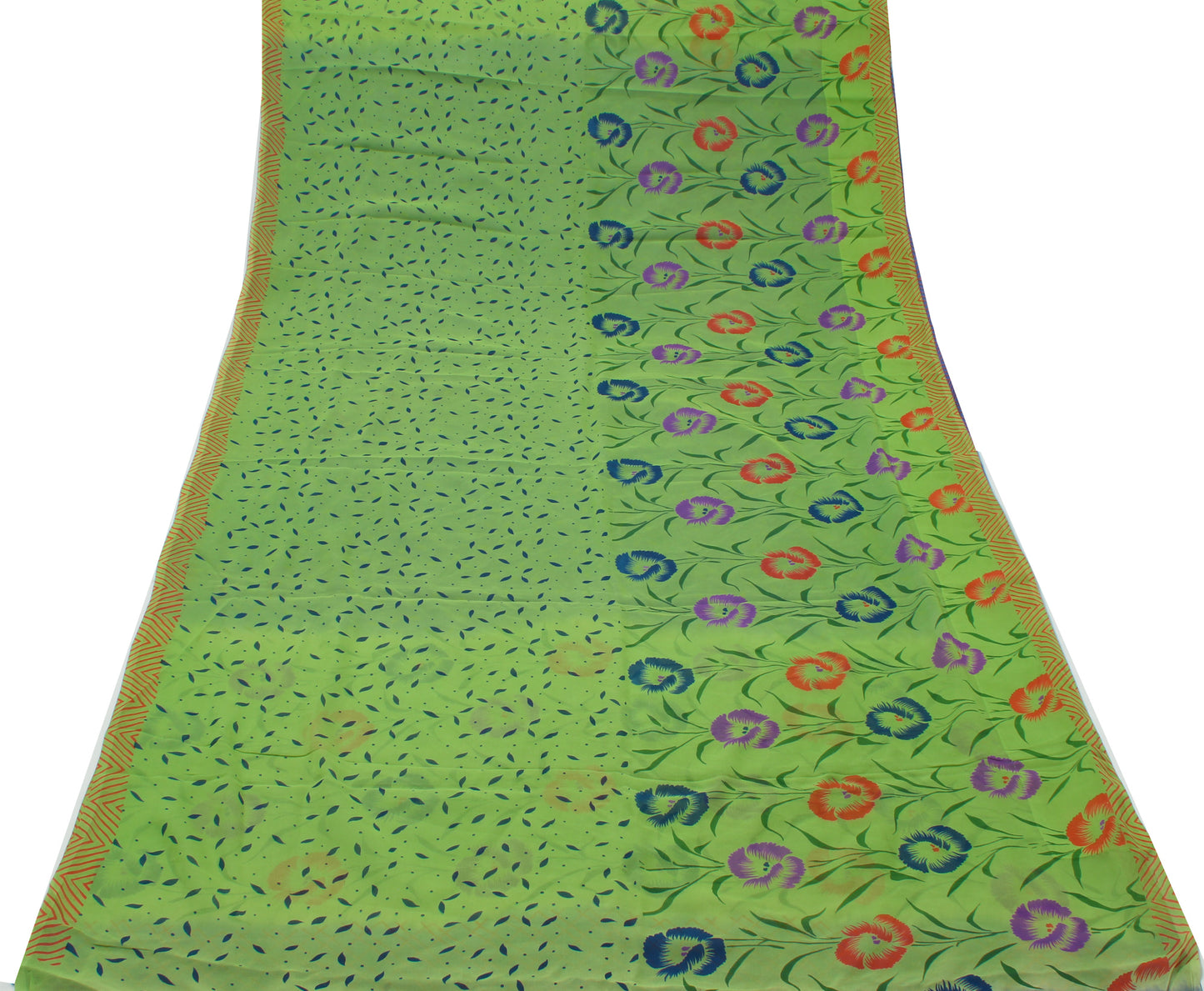 Sushila Vintage Green Saree 100% Pure Georgette Silk Printed Floral Craft Fabric